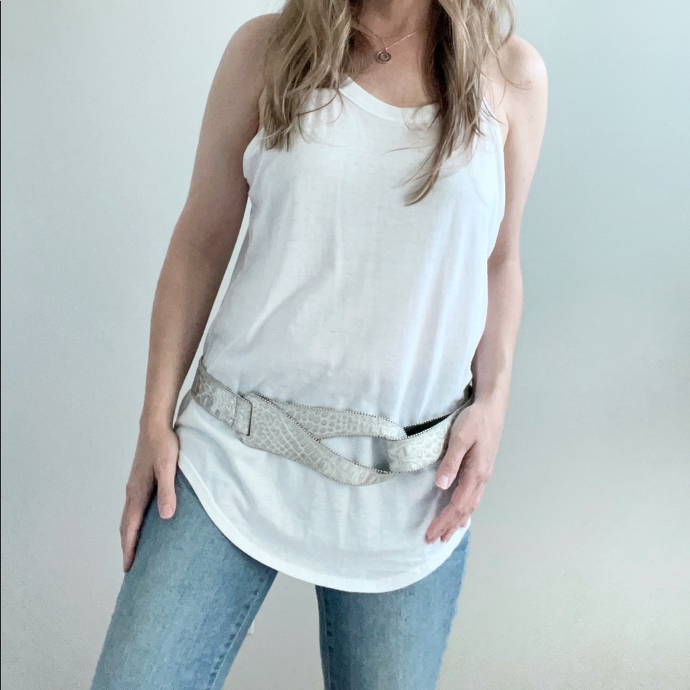 KEMESTRY Y2K Silver embossed croc beaded edge waist belt